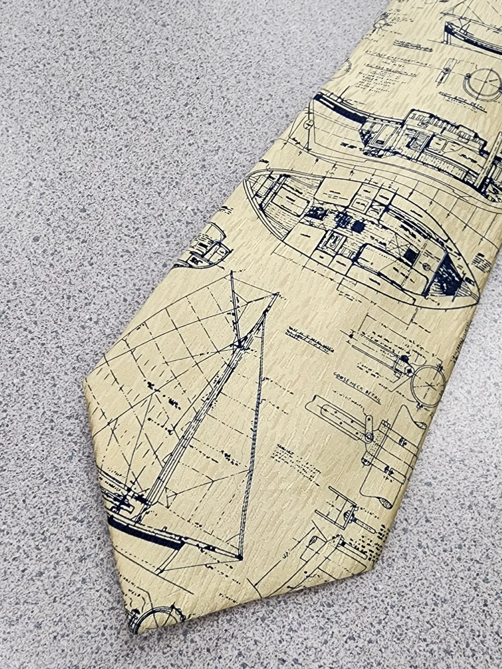 Vintage Alynn Sail Plans Necktie Sailboat Blueprint Novelty Silk Tie Cream